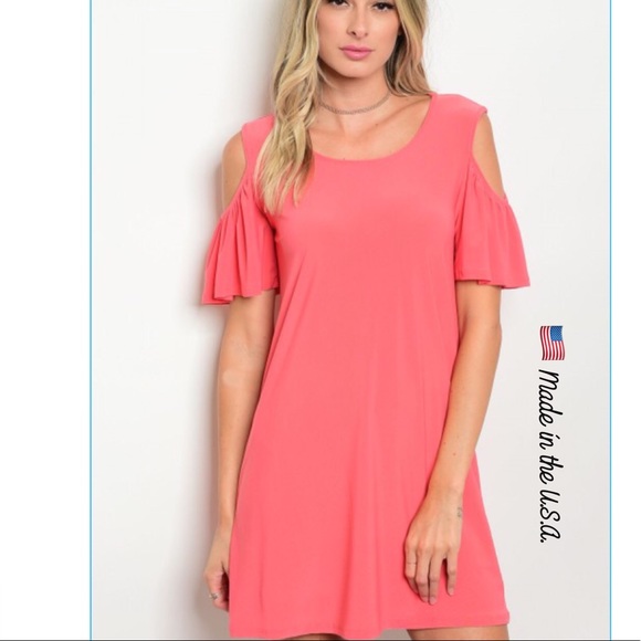 Gilli Dresses & Skirts - Cold shoulder mini dress coral NEW 🇺🇸 made USA